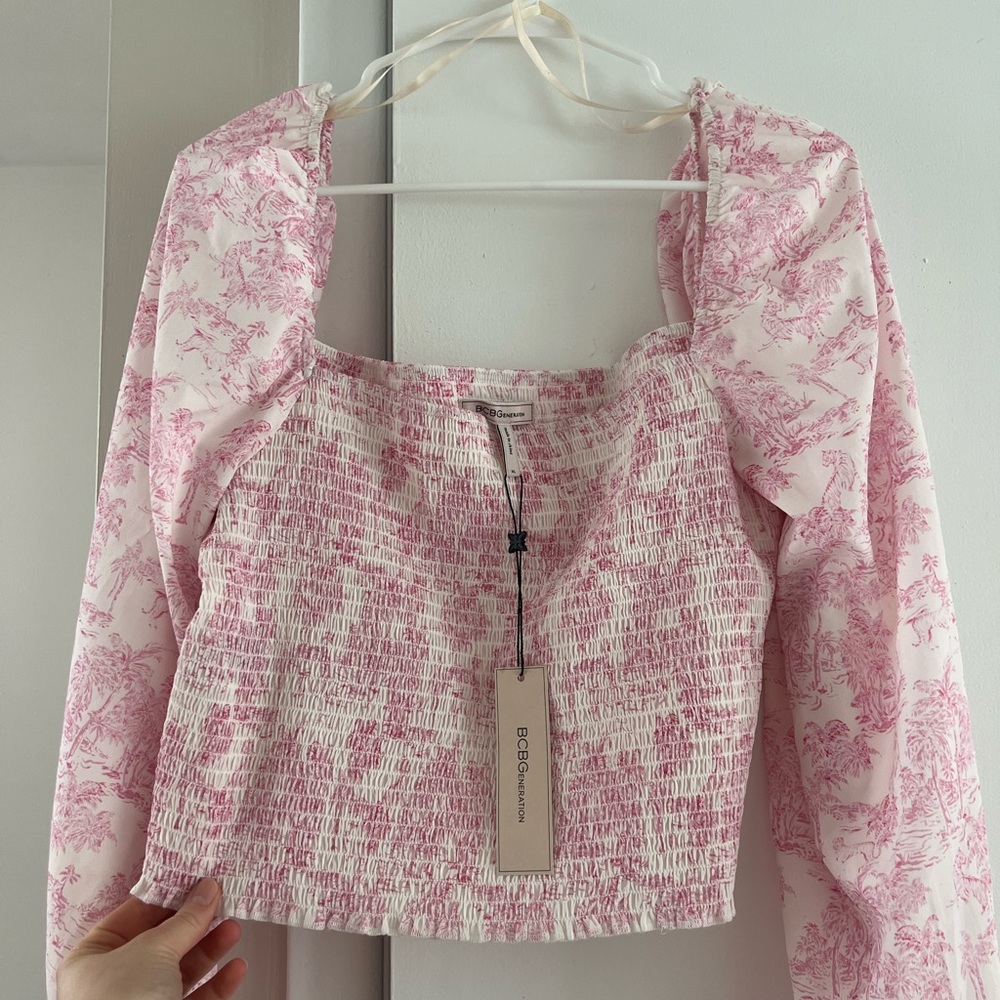BCBGeneration Square Neck Smocked Crop Top